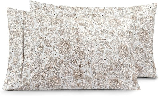 Elegant Comfort Luxury Ultra-Soft 2-Piece Pillowcase Set - 1500 Premium Hotel Quality Microfiber Double Brushed - Wrinkle Resistant, King Size, Paisley Pattern Taupe