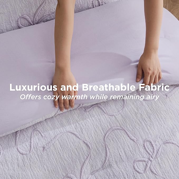 Bedsure Lavender Full Size Comforter Sets for Girls, GentleSoft™ 3 Pieces Bow Comforter with 2 Pillow Shams, Cute Girls Full Size Bedding Sets Room Decor Aesthetic Bedroom Decor, 82x86 Inches
