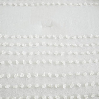 Comfort Spaces Cotton Comforter Set Jacquard Pom-Pom Tufts Design, Down Alternative, All Season Modern Bedding, Matching Shams, Twin/Twin XL, Phillips, Ivory
