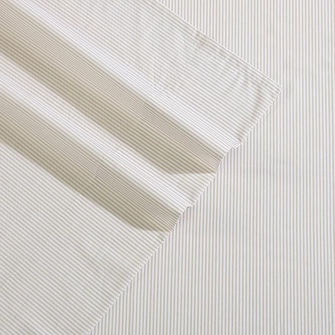 Nautica - King Bed Sheets, Lightweight Cotton Percale Bedding Set with Matching Pillowcases, Crisp & Cool, Oeko-Tex Certified (Penny Pinstripe Brown)