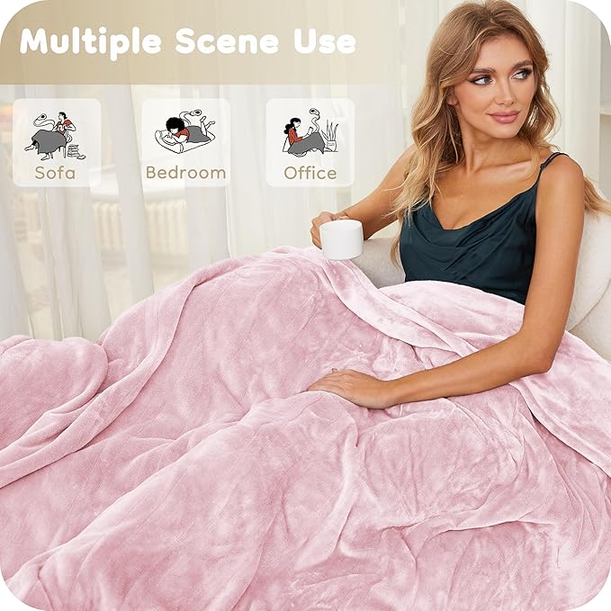 Electric Heated Blanket King Size 90"×100", Comfortable & Luxurious Flannel, 4 Heating Levels & 10 H Auto Shut Off, Light Pink