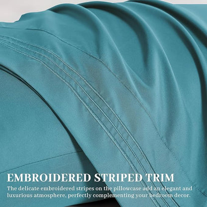 YIYEA Pillow Cases Queen Size Set of 4, Ultra Soft 1800TC Hotel Quality Double Brushed Microfiber Embroidered Pillowcases, Envelope Closure, Fade Resistant (20"x30", Teal)