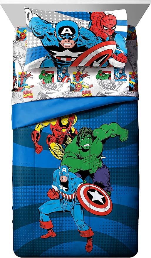 Jay Franco Marvel Avengers Comics Good Guys 5 Piece Full Bed Set, Blue