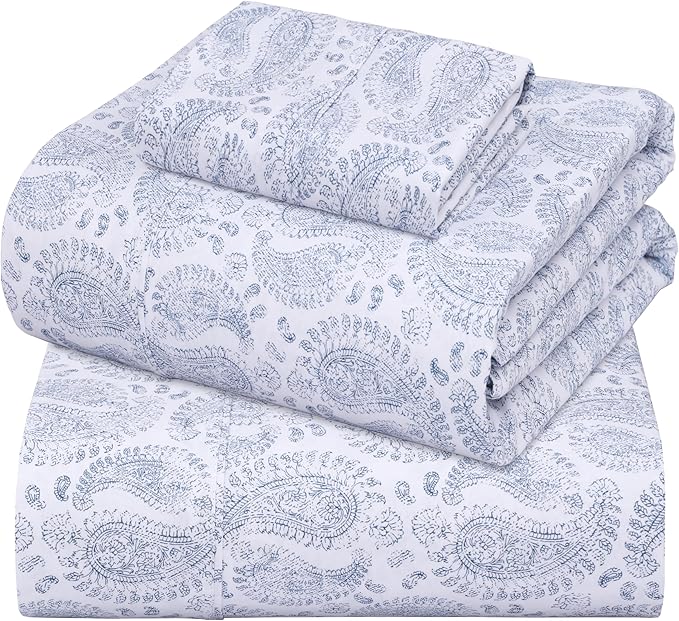 ZOYER 100% Cotton Sheets – Twin Size Percale Bedding, Cooling & Breathable, Durable with a Crisp, Soft & Comfortable Feel, 16" Deep Pocket, 3-Piece Set, Paisley Imprint