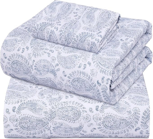 ZOYER 100% Cotton Sheets – Twin XL Size Percale Bedding, Cooling & Breathable, Durable with a Crisp, Soft & Comfortable Feel, 16" Deep Pocket, 3-Piece Set, Paisley Imprint