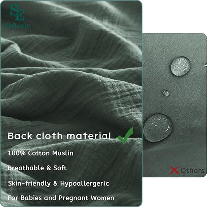 SE SOFTEXLY Muslin Duvet Cover King Size, 100% Washed Cotton Duvet Cover Set, Ultra Soft Comforter Cover Linen Like, 3 Pieces Minimalist Gauze Duvet Cover with 2 Pillowcases, 90"x104", Forest Green