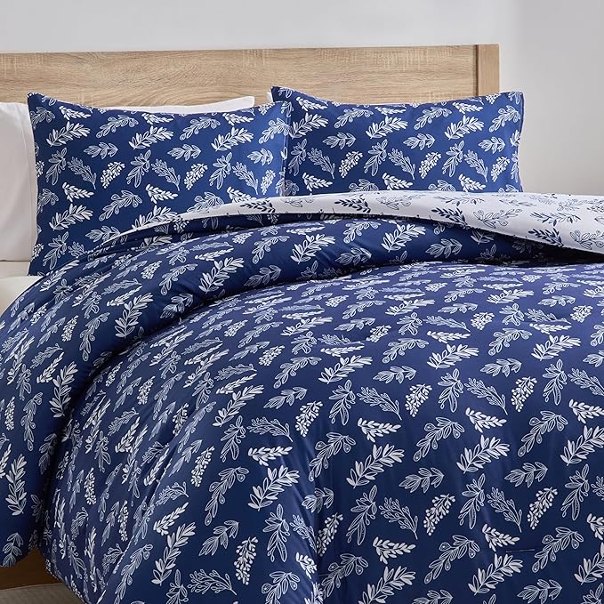 Nestl Full Size Comforter Sets - Majestic Blue Bed in a Bag Full Size, 3 Pieces Reversible Bed Set, Soft Floral Bedding Set, All Season Botanical Comforters with Pillow Shams