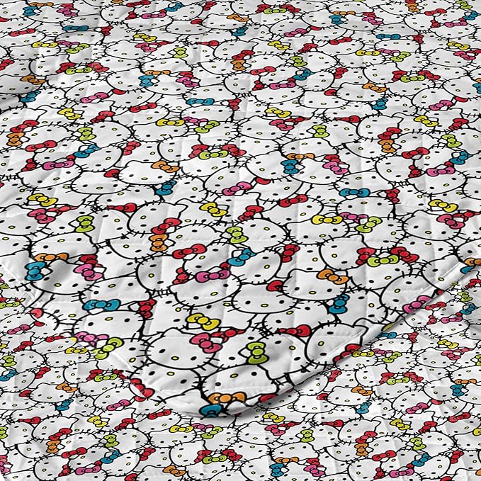 Northwest Sanrio Hello Kitty Rainbow Bows Quilted Throw, Comfy Throw, Adults Boys Girls, Soft Lightweight for Chair or Couch, 60 x 80 inches