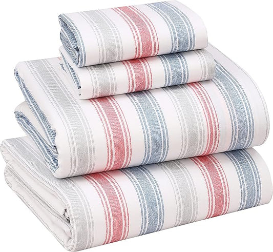 RUVANTI 100% Cotton Sheets – Queen Size Percale Bedding, Cooling & Breathable Floral Design, Durable with a Crisp, Soft & Comfortable Feel, 16" Deep Pocket, 4-Piece Set, Times