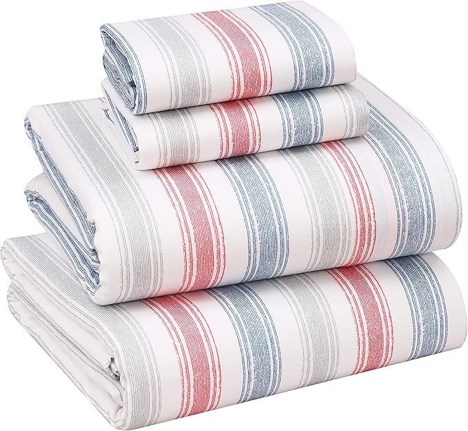 RUVANTI 100% Cotton Sheets – Full Size Percale Bedding, Cooling & Breathable Floral Design, Durable with a Crisp, Soft & Comfortable Feel, 16" Deep Pocket, 4-Piece Set, Times