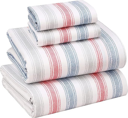 RUVANTI 100% Cotton Sheets – Full Size Percale Bedding, Cooling & Breathable Floral Design, Durable with a Crisp, Soft & Comfortable Feel, 16" Deep Pocket, 4-Piece Set, Times