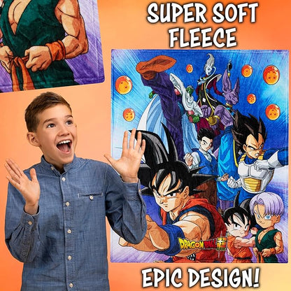 Dragon Ball Z Throw Blanket for Boys, 51x59 in, Goku Anime Fleece Blanket, Throws for Couch, Bed, Sofa, Room Essentials, Gifts for Boys