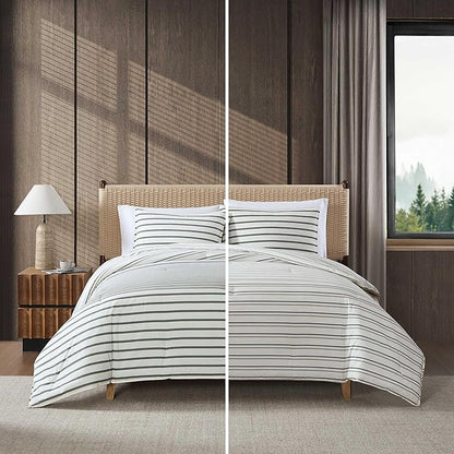 Eddie Bauer - King Comforter Set, Super Soft Bedding with Matching Shams, Two-Piece Back Closure, Modern Room Essentials (Cooper Stripe Green, King)