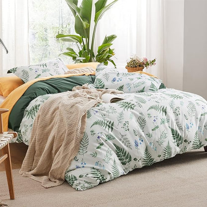 Bedsure Duvet Cover King Size - Reversible Plants Duvet Cover Set with Zipper Closure, 3 Pieces Green Bedding Set with 8 Corner Ties and 2 Pillow Shams 20"x36"