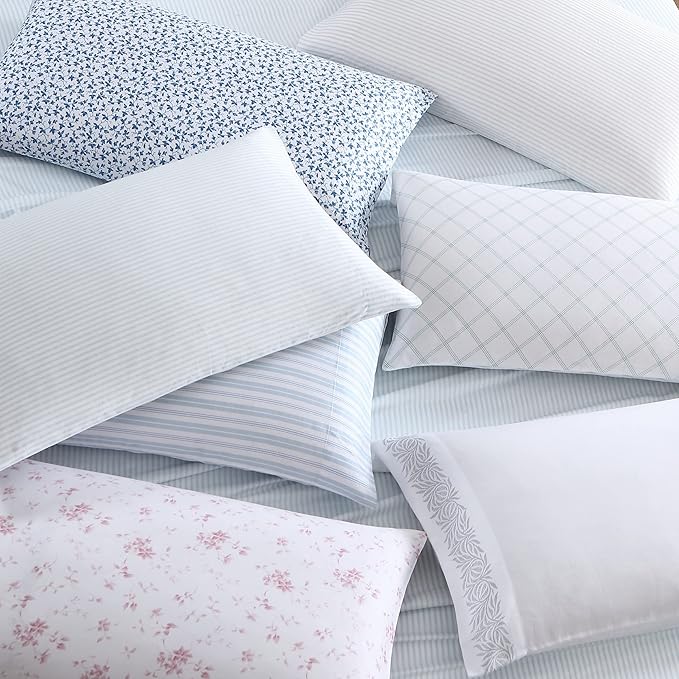 Laura Ashley Home - Standard Pillowcase Set, Breathable Percale Cotton Bedding, Crisp & Cool Home Decor (Ramona Blue, 2 Piece) (USHSHC1226257)
