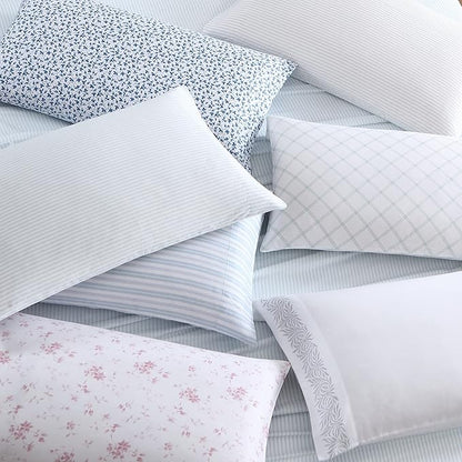 Laura Ashley Home - Standard Pillowcase Set, Breathable Percale Cotton Bedding, Crisp & Cool Home Decor (Ramona Blue, 2 Piece) (USHSHC1226257)