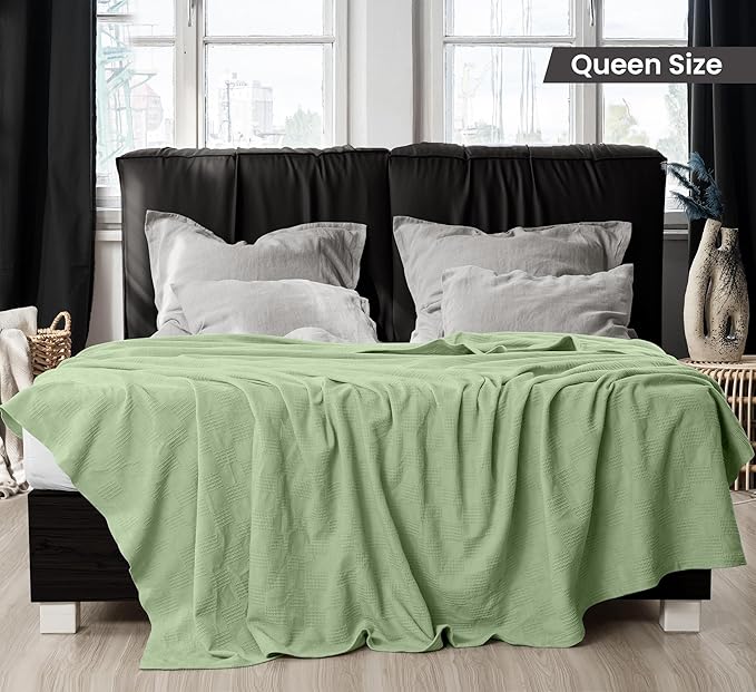 Utopia Bedding Sage Green 100% Cotton Blanket [Queen Size - 90x90 Inch] Lightweight, Soft and Breathable Thermal Blanket for All Seasons