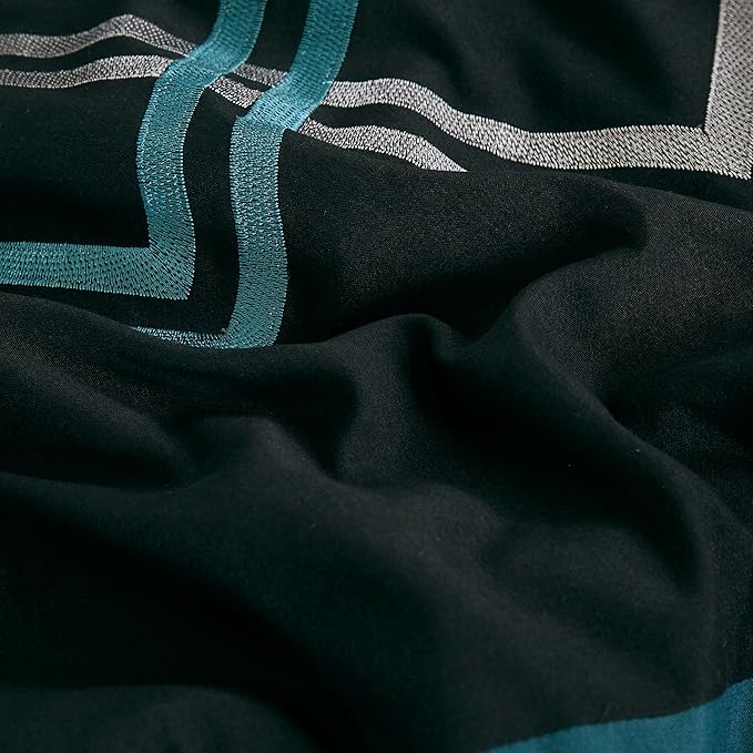 Chezmoi Collection Arden 7-Piece Modern Pleated Stripe Embroidered Zigzag Bedding Comforter Set (Full, Teal/Black/Gray)