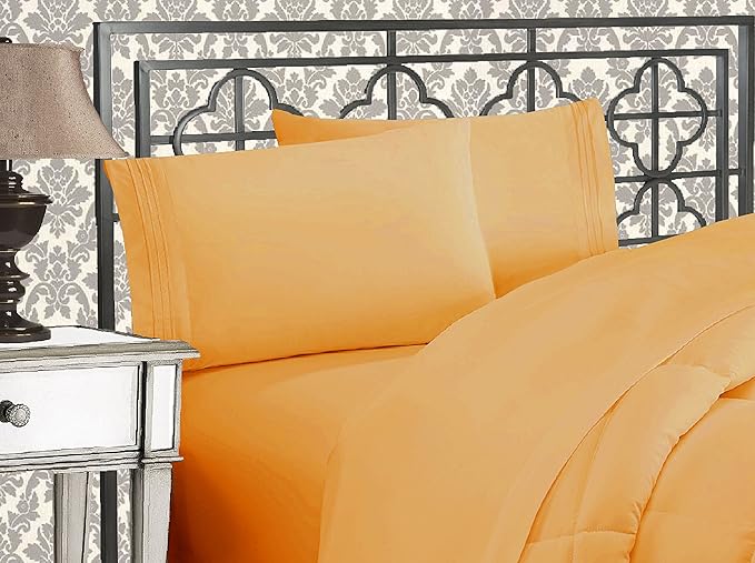 Elegant Comfort Luxurious 1500 Premium Hotel Quality Microfiber Three Line Embroidered Softest 4-Piece Bed Sheet Set, Wrinkle and Fade Resistant, California King, Camel-Gold