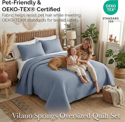 Southshore Fine Living, Inc. Twin Quilt Set, Quilted Blue Bedspread Twin/XL Quilt with Matching Pillow Sham, Soft Microfiber, Lightweight Coverlet Set, Easy Care, Machine Washable, Slate Blue