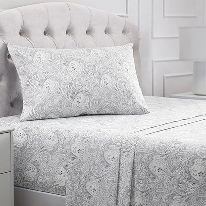 Mellanni Twin Sheets Set - 3 PC Iconic Collection Bedding - Hotel Luxury, Extra Soft, Cooling Bed Sheets - Wrinkle, Fade, Stain Resistant (Twin, Paisley Gray)