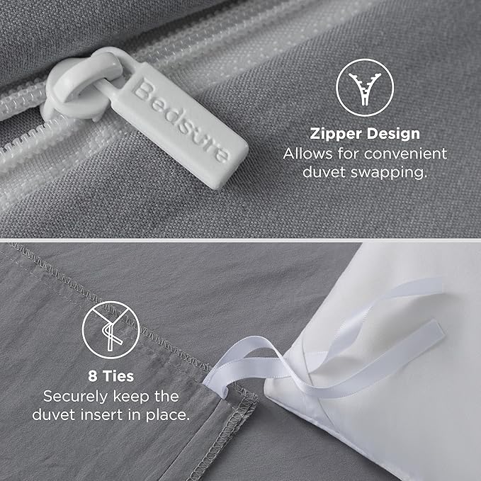 Bedsure Grey Duvet Cover Twin/Twin XL Size - 2 Pieces Prewashed Cotton-Like Polyester Extra Soft Bedding Set, Includes 1 Twin Duvet Cover 68x90 Inches with Zipper Closure & 1 Pillow Sham, No Comforter
