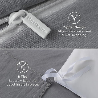 Bedsure Grey Duvet Covers Queen Size - Prewashed Cotton-Like Polyester Duvet Cover, Soft Queen Duvet Cover Set 3 Pieces with Zipper Closure, 1 Duvet Cover 90x90 inches and 2 Pillow Shams