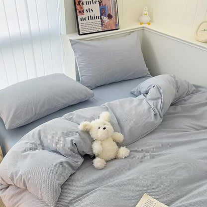 MKXI Ultra-Breathable Washed Cotton Duvet Cover Set, Queen 3-Piece Set - Fine Blue & White Stripes - Textured, Comfy Bedding - Coastal, Farmhouse, Minimalist Style