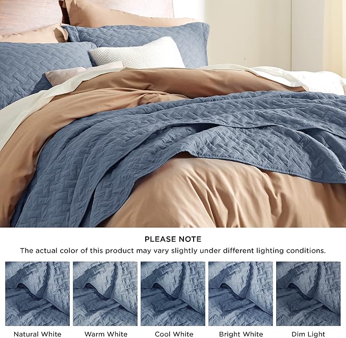 Bedsure California King Quilts - Lightweight Bedspreads Cal King Size with Basket Weave Pattern, Soft Quilt Bedding Set, Mineral Blue Comforter Set Coverlet with 2 Pillow Shams (111" x 106") | Skin-Friendly Soft, All-Season Comfort, Breathable, Lightwe...
