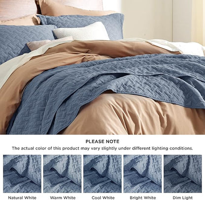 Bedsure California King Quilts - Lightweight Bedspreads Cal King Size with Basket Weave Pattern, Soft Quilt Bedding Set, Mineral Blue Comforter Set Coverlet with 2 Pillow Shams (111" x 106") | Skin-Friendly Soft, All-Season Comfort, Breathable, Lightwe...
