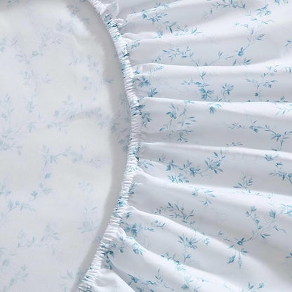 Laura Ashley - Twin Comforter Set, Soft & Reversible Floral Bedding with Bonus Bed Sheets & Pillowcases, 5 Piece Bed Set for Year Round Comfort (Delphine Saras/Sprig Blue)