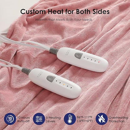 Heated Blanket King Size Electric Blanket 100''X90'' - Fast Heating Blanket Ultra Soft Flannel, Dual Controllers with 5 Heat Levels & 10 Hrs Timer, Machine Washable King Heated Blanket, Pink
