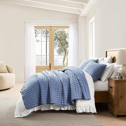 WDCOZY Blue Twin Size Quilt Bedding Sets with Pillow Sham, Lightweight Soft Bedspread Coverlet, Quilted Blanket Thin Comforter Bed Cover, All Season Summer Spring, 2 Pieces, 68x90 inches