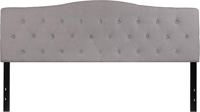 EMMA + OLIVER Arched Button Tufted King Size Headboard in Light Gray Fabric