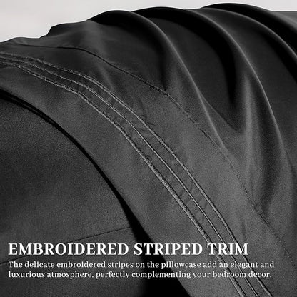 YIYEA Pillow Cases Standard Size Set of 4, Ultra Soft 1800TC Hotel Quality Double Brushed Microfiber Embroidered Pillowcases, Envelope Closure, Fade Resistant (20"x26", Black)