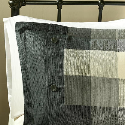 Madison Park Ridge Comforter Set - Cabin Lodge Plaid Herringbone Design, All Season Down Alternative Cozy Bedding with Matching Bedskirt, Shams, Decorative Pillow, Grey Queen(90"x90") 7 Piece