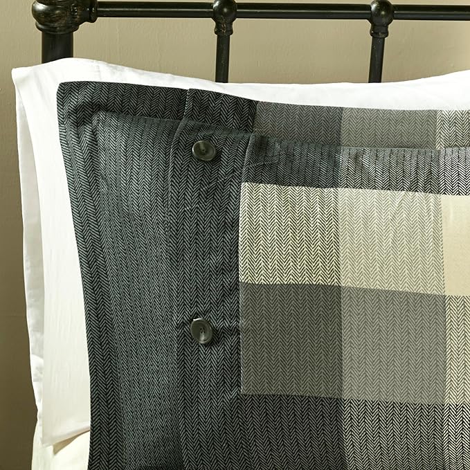 Madison Park Ridge Comforter Set - Cabin Lodge Plaid Herringbone Design, All Season Down Alternative Cozy Bedding with Matching Bedskirt, Shams, Decorative Pillow, Grey Cal King(104"x92") 7 Piece