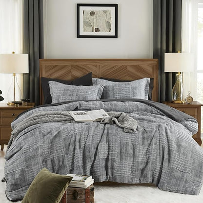 MaiRêve Charcoal Grey California King Comforter Set, Cozy& Lightweight Bed in A Bag, All Season Cal King Comforter Set with Comforter, Fitted Sheet, Flat Sheet 108"x 92"