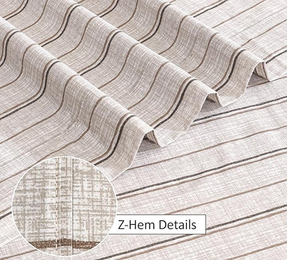 RUVANTI 100% Cotton Sheets – Full Size Percale Bedding, Cooling & Breathable Floral Design, Durable with a Crisp, Soft & Comfortable Feel, 16" Deep Pocket, 4-Piece Set, Brown Stripes