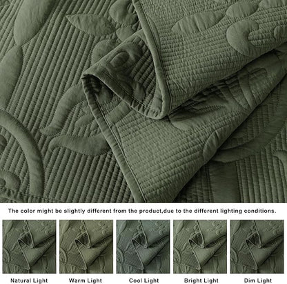 Damask Quilt King Size Bedding Sets with 2 Pillow Shams, Boho Bedspread Lightweight Soft Farmhouse Vintage Bohemian Coverlet Retro Jacquard Pattern Bed Cover for All Season, 3 Pieces, Moss Green
