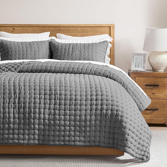 WDCOZY Dark Grey Twin Size Quilt Bedding Sets with Pillow Sham, Deep Lightweight Soft Bedspread Coverlet, Quilted Blanket Thin Comforter Bed Cover, All Season Summer Spring, 2 Pieces, 68x90 inches