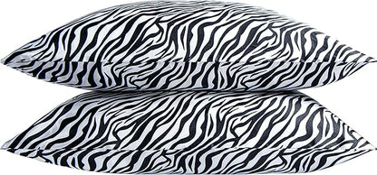 NTBAY 2 Pack Satin Queen Pillowcases for Hair and Skin, Luxurious and Silky Zebra Printed Pillow Cases with Envelope Closure, 20x30 Inches, Black and White