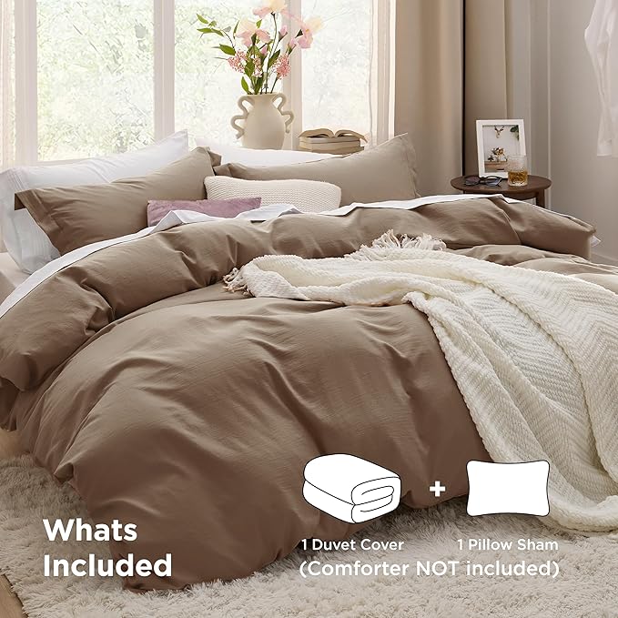 Bedsure Coffee Duvet Cover Twin/Twin XL Size - 2 Pieces Prewashed Polyester Extra Soft Bedding Set, Includes 1 Twin Duvet Cover 68''x90'' with Zipper Closure & 1 Pillow Sham, No Comforter
