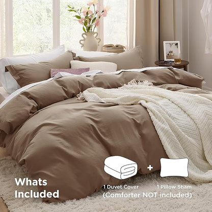 Bedsure Coffee Duvet Cover Twin/Twin XL Size - 2 Pieces Prewashed Polyester Extra Soft Bedding Set, Includes 1 Twin Duvet Cover 68''x90'' with Zipper Closure & 1 Pillow Sham, No Comforter
