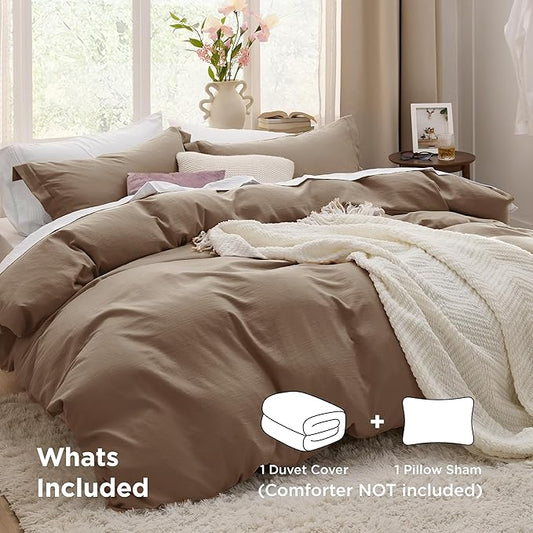 Bedsure Coffee Duvet Cover Twin/Twin XL Size - 2 Pieces Prewashed Polyester Extra Soft Bedding Set, Includes 1 Twin Duvet Cover 68''x90'' with Zipper Closure & 1 Pillow Sham, No Comforter