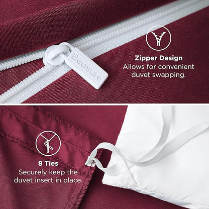 Bedsure Duvet Cover Queen Size - Soft Double Brushed Bedding Set for Kids & Adults, Zipper Closure, 3 Pieces, Includes 1 Duvet Cover (90"x90") & 2 Pillow Shams, NO Comforter, Burgundy Red