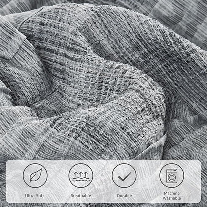 MaiRêve Charcoal Grey Full Comforter Set, Textured Design Grey Crinkle Bed in A Bag Full Size, Full Comforter Set with 7 Pieces with Comforter, Sheets, Pillowcases & Shams 80"x 90"