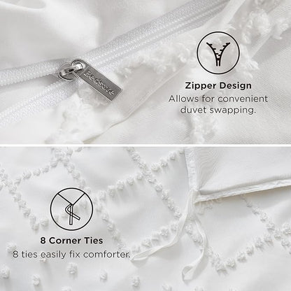 Bedsure Boho Twin Duvet Cover Size - White Breathable & Soft Boho Bedding, Machine Washable Comforter Cover for All Seasons, Includes 1 Duvet Cover 68"x90" with 1 Pillow Sham & Zipper Closure