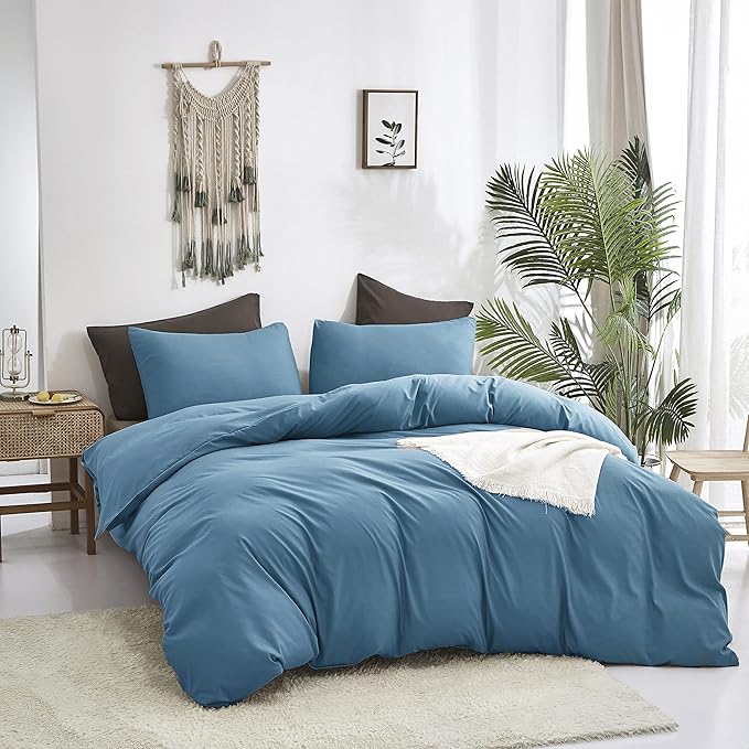 Luxlovery Lake Blue Comforter Set Full Women Men Bedding Sets Dusty Blue Quilt Blanket Full Comfy Soft Lightweight Comfy Bedding Comforter Set with 2 Pillowcases