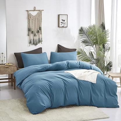 Luxlovery Blue Comforter Set Twin Men Women Solid Lake Blue Bedding Set Quilts Blanket Soft Breathable 3 Piece Comforter Set with 2 Pillowcases for Adults Kids